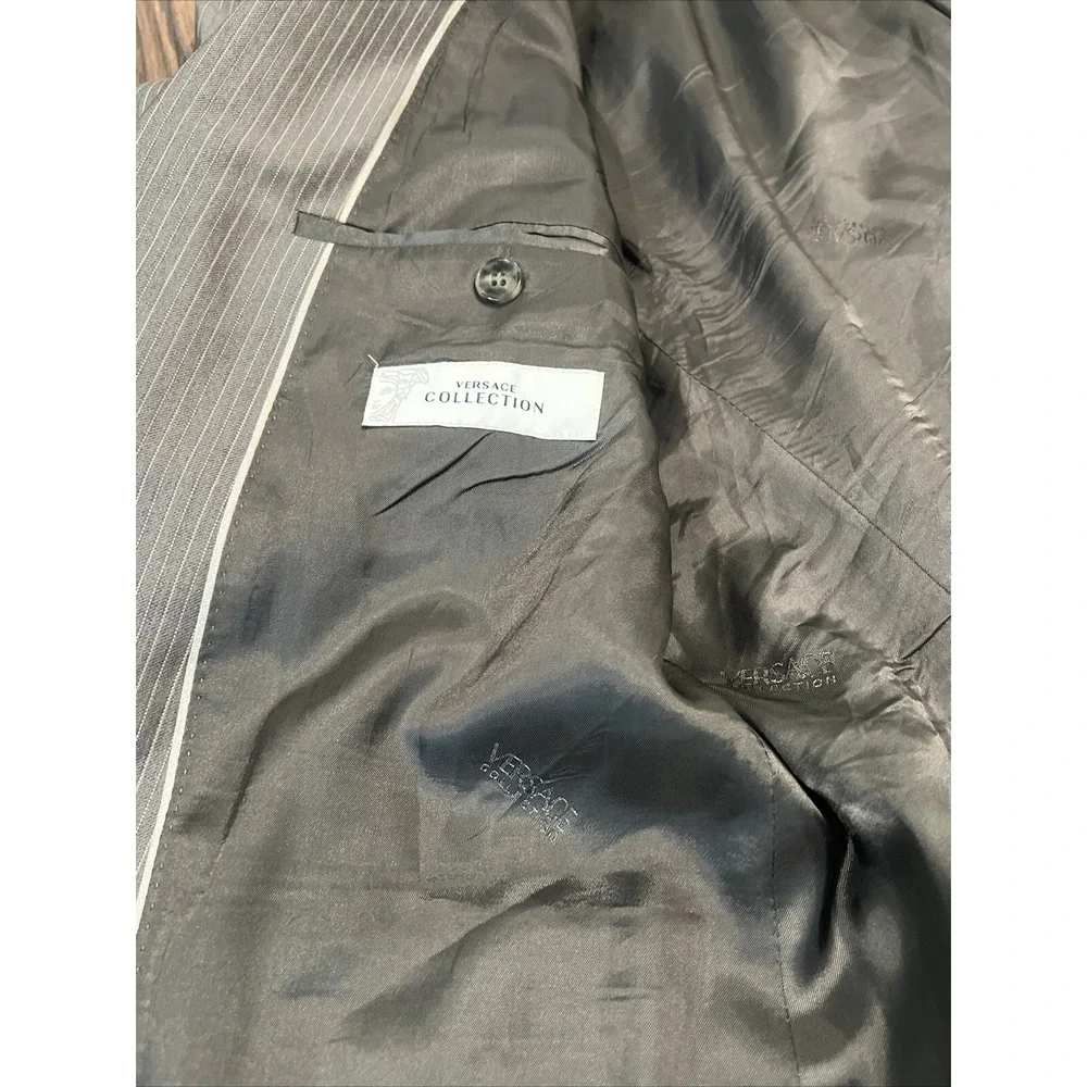 Versace Collection Blazer Sport Color Gray Pinstriped Wool Sz 46 (56 Eu) Italy